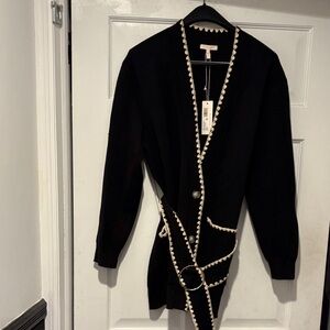 Chic Black Cardigan with White Accents